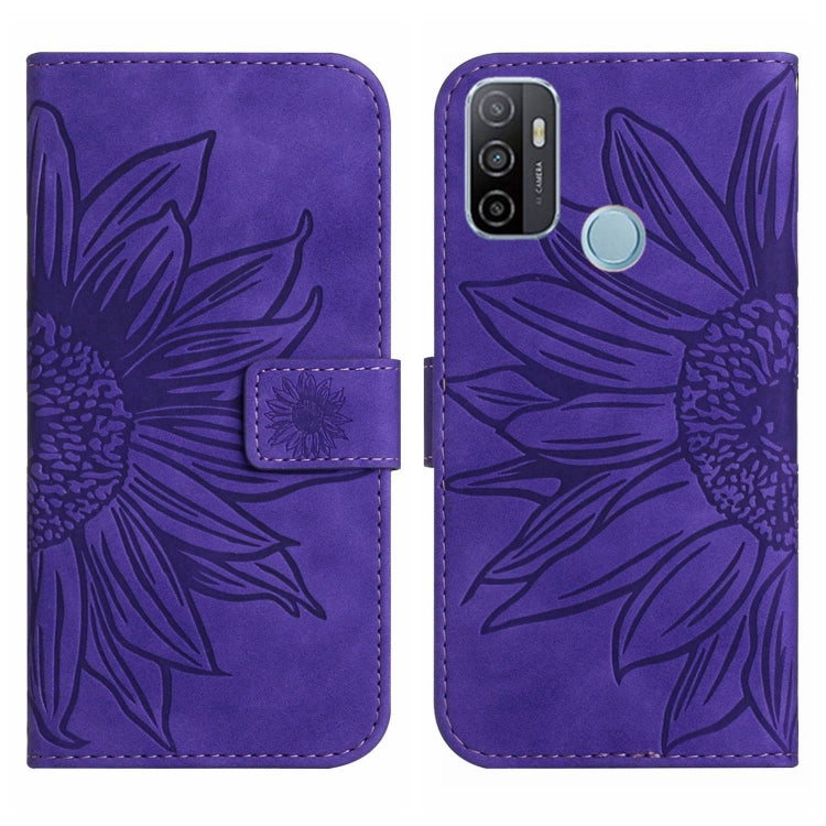 Skin Feel Sun Flower Pattern Flip Leather Phone Case with Lanyard, For OPPO A52/A72/A92, For OPPO A53 4G/A32/A33 2020/A53S, For OPPO A54 4G/A16 4G, For OPPO A54 5G/A74 5G/A93 5G/A93S 5G