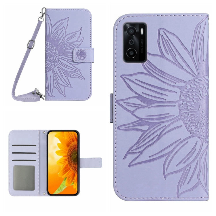 Skin Feel Sun Flower Pattern Flip Leather Phone Case with Lanyard, For OPPO A55S Japan Edition, For OPPO A57 4G/A57 5G/A77 4G/A77 5G, For OPPO A73 4G, For OPPO A74 4G
