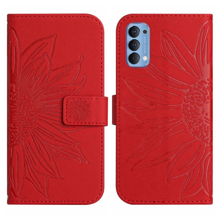 Skin Feel Sun Flower Pattern Flip Leather Phone Case with Lanyard, For OPPO Reno4 5G, For OPPO Reno4 Lite/A93 4G, For OPPO Reno4 Pro 5G, For OPPO Reno4 Z 5G/A92S