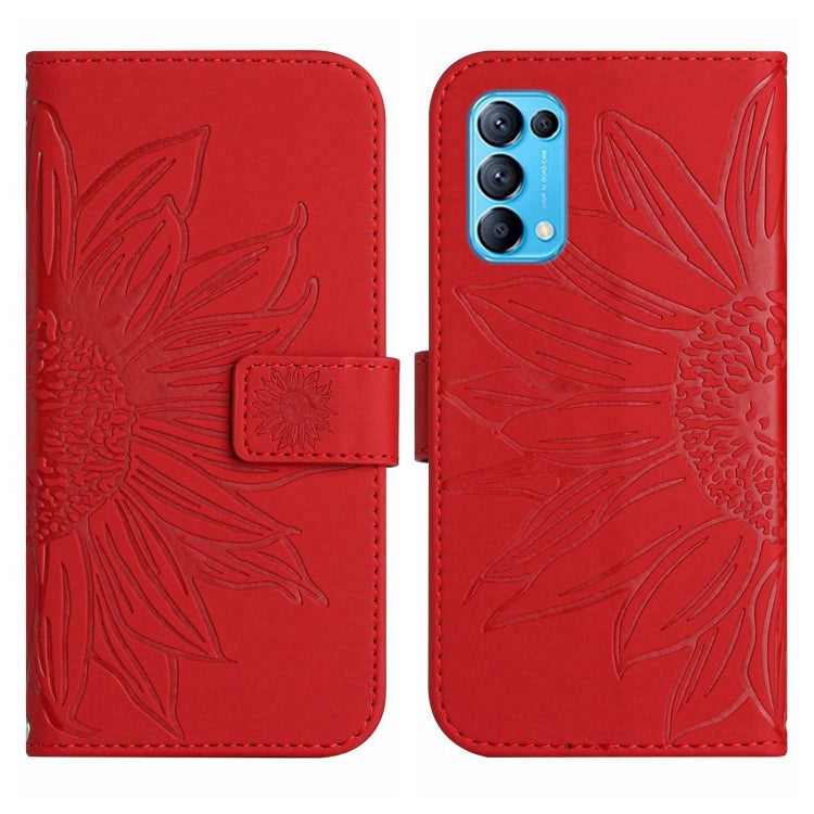 Skin Feel Sun Flower Pattern Flip Leather Phone Case with Lanyard, For OPPO Reno5 4G, For OPPO Reno5 5G/Find X3 Lite, For OPPO Reno5 Lite/A94 4G, For OPPO Reno5 Pro 5G