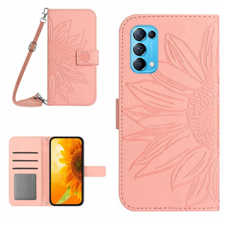 Skin Feel Sun Flower Pattern Flip Leather Phone Case with Lanyard, For OPPO Reno5 4G, For OPPO Reno5 5G/Find X3 Lite, For OPPO Reno5 Lite/A94 4G, For OPPO Reno5 Pro 5G