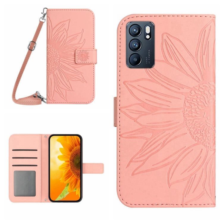 Skin Feel Sun Flower Pattern Flip Leather Phone Case with Lanyard, For OPPO Reno5 Z/A94 5G/A95 5G, For OPPO Reno6 5G, For OPPO Reno6 Pro Global, For OPPO Reno7 4G/Reno8 4G