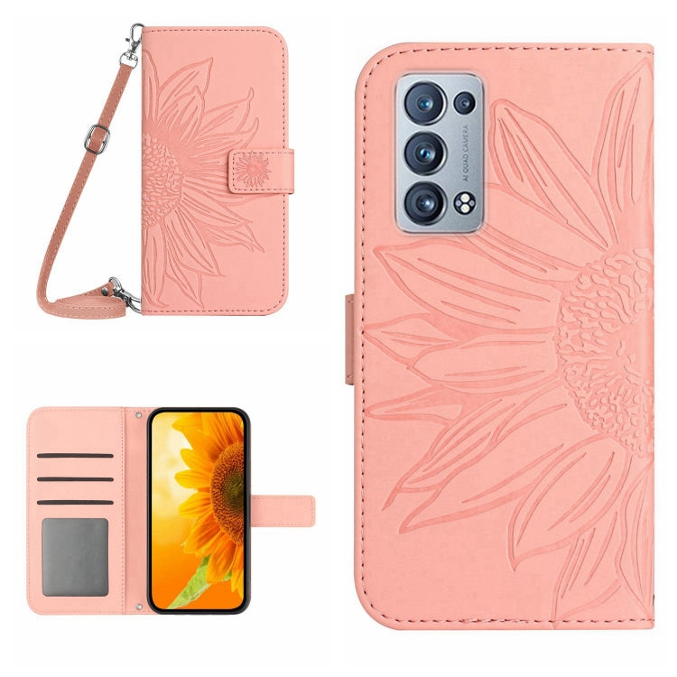 Skin Feel Sun Flower Pattern Flip Leather Phone Case with Lanyard, For OPPO Reno5 Z/A94 5G/A95 5G, For OPPO Reno6 5G, For OPPO Reno6 Pro Global, For OPPO Reno7 4G/Reno8 4G