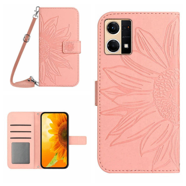 Skin Feel Sun Flower Pattern Flip Leather Phone Case with Lanyard, For OPPO Reno5 Z/A94 5G/A95 5G, For OPPO Reno6 5G, For OPPO Reno6 Pro Global, For OPPO Reno7 4G/Reno8 4G