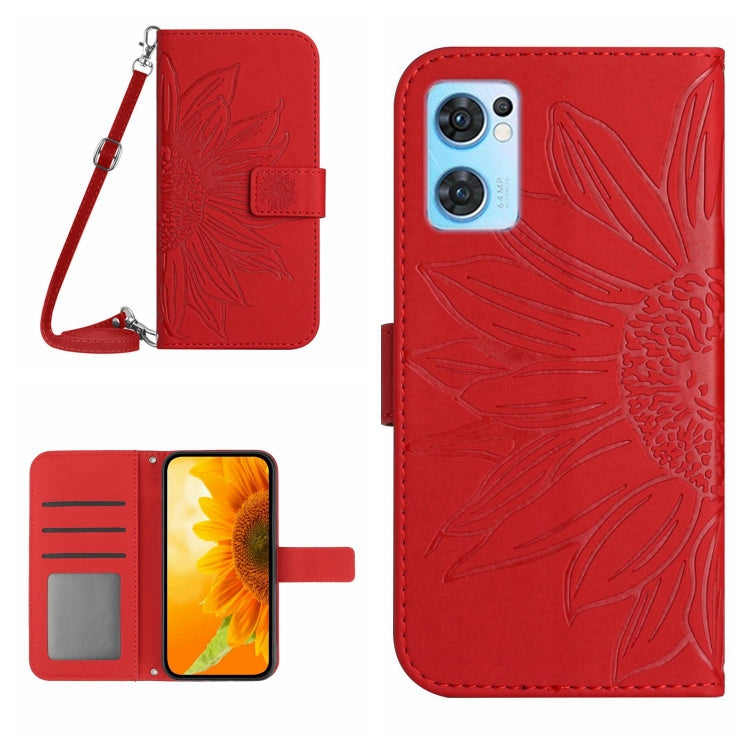 Skin Feel Sun Flower Pattern Flip Leather Phone Case with Lanyard, For OPPO Reno7 5G/Find X5 Lite, For OPPO Reno7 A Japan Edition, For OPPO Reno7 Lite/Reno8 Lite/Reno7 Z 5G, For OPPO Reno8 4G/Reno8 5G
