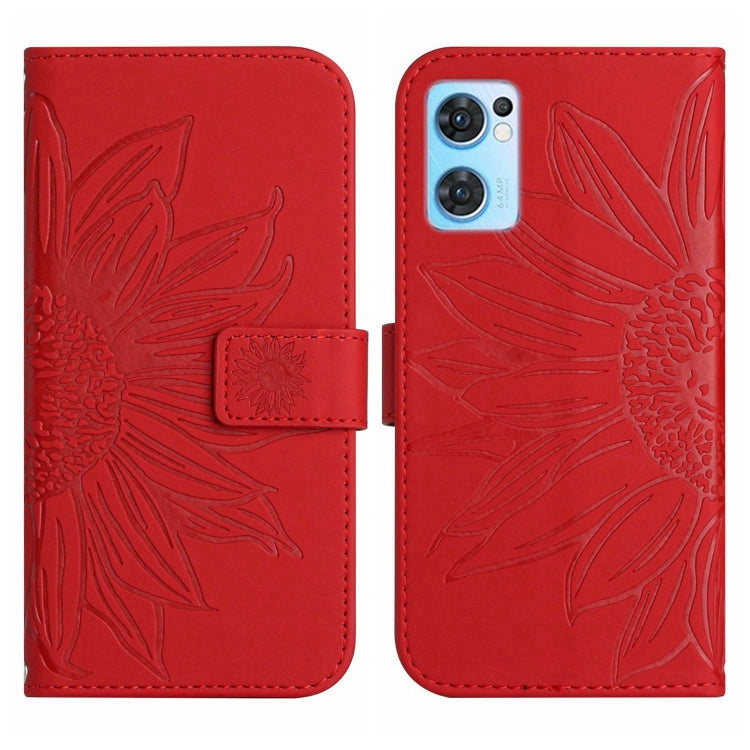Skin Feel Sun Flower Pattern Flip Leather Phone Case with Lanyard, For OPPO Reno7 5G/Find X5 Lite, For OPPO Reno7 A Japan Edition, For OPPO Reno7 Lite/Reno8 Lite/Reno7 Z 5G, For OPPO Reno8 4G/Reno8 5G