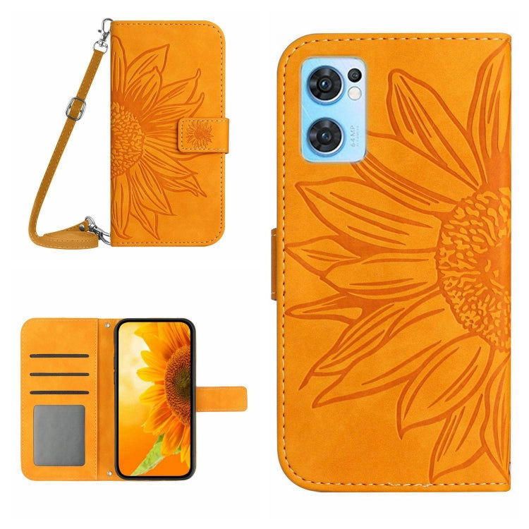 Skin Feel Sun Flower Pattern Flip Leather Phone Case with Lanyard, For OPPO Reno7 5G/Find X5 Lite, For OPPO Reno7 A Japan Edition, For OPPO Reno7 Lite/Reno8 Lite/Reno7 Z 5G, For OPPO Reno8 4G/Reno8 5G