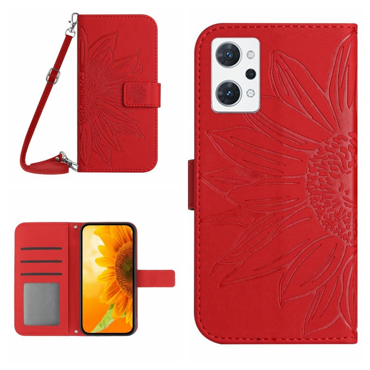 Skin Feel Sun Flower Pattern Flip Leather Phone Case with Lanyard, For OPPO Reno7 5G/Find X5 Lite, For OPPO Reno7 A Japan Edition, For OPPO Reno7 Lite/Reno8 Lite/Reno7 Z 5G, For OPPO Reno8 4G/Reno8 5G