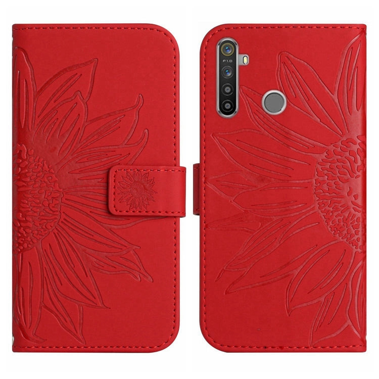 Skin Feel Sun Flower Pattern Flip Leather Phone Case with Lanyard, For Realme 5, For Realme 5 Pro, For Realme 6, For Realme 6 Pro