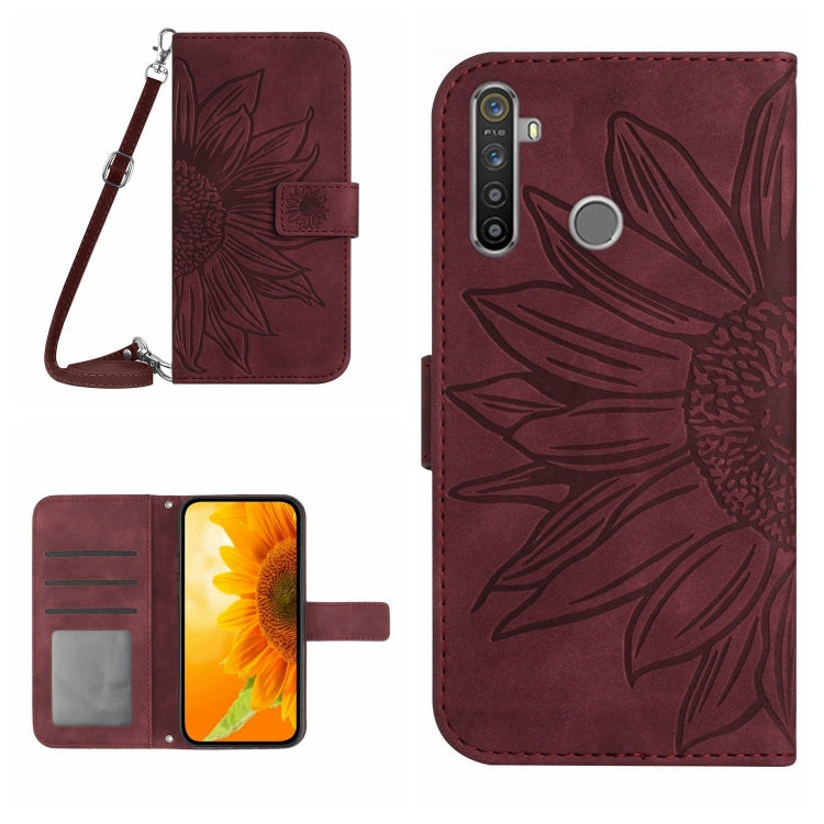 Skin Feel Sun Flower Pattern Flip Leather Phone Case with Lanyard, For Realme 5, For Realme 5 Pro, For Realme 6, For Realme 6 Pro