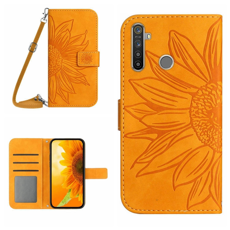 Skin Feel Sun Flower Pattern Flip Leather Phone Case with Lanyard, For Realme 5, For Realme 5 Pro, For Realme 6, For Realme 6 Pro