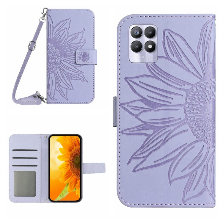 Skin Feel Sun Flower Pattern Flip Leather Phone Case with Lanyard, For Realme 8i/Narzo 50 4G, For Realme 9 4G/Realme 9 Pro+ 5G, For Realme 9 Pro 5G, For Realme 9i/A36/A76/A96 4G