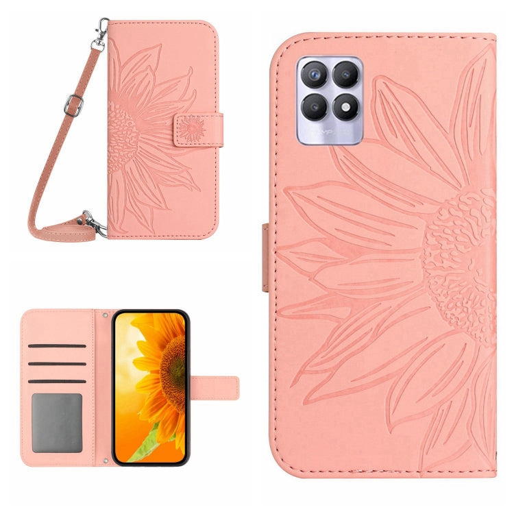 Skin Feel Sun Flower Pattern Flip Leather Phone Case with Lanyard, For Realme 8i/Narzo 50 4G, For Realme 9 4G/Realme 9 Pro+ 5G, For Realme 9 Pro 5G, For Realme 9i/A36/A76/A96 4G