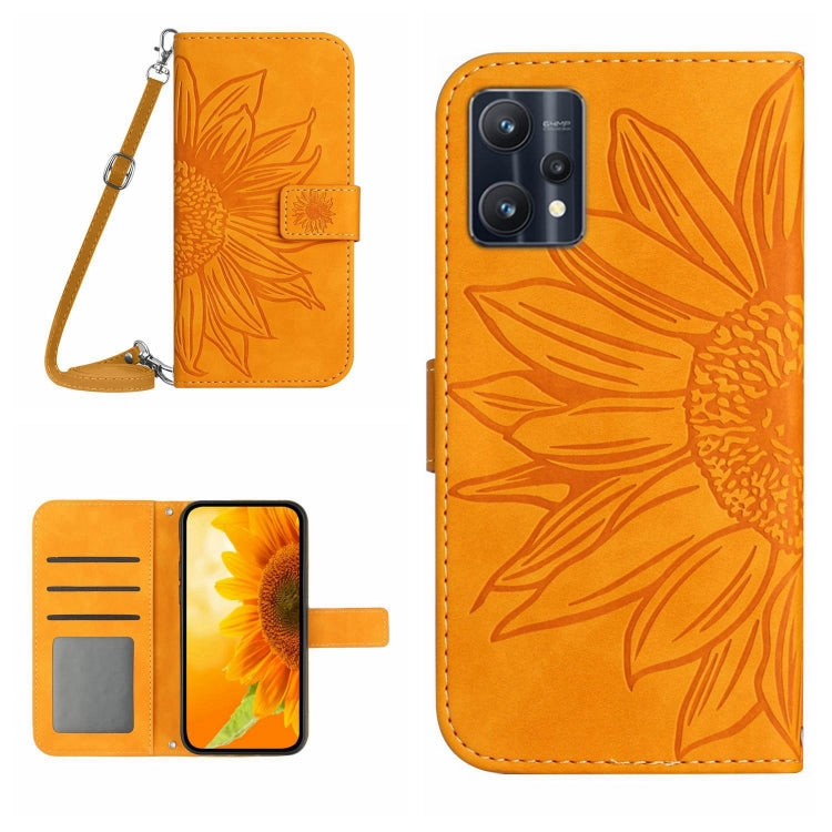 Skin Feel Sun Flower Pattern Flip Leather Phone Case with Lanyard, For Realme 8i/Narzo 50 4G, For Realme 9 4G/Realme 9 Pro+ 5G, For Realme 9 Pro 5G, For Realme 9i/A36/A76/A96 4G