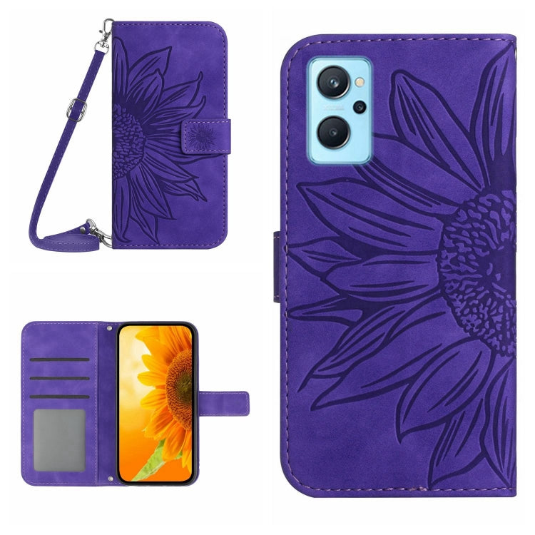 Skin Feel Sun Flower Pattern Flip Leather Phone Case with Lanyard, For Realme 8i/Narzo 50 4G, For Realme 9 4G/Realme 9 Pro+ 5G, For Realme 9 Pro 5G, For Realme 9i/A36/A76/A96 4G