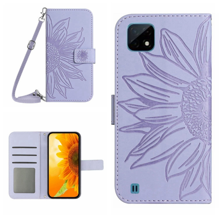 Skin Feel Sun Flower Pattern Flip Leather Phone Case with Lanyard, For Realme 10 4G, For Realme 10 5G, For Realme C11, For Realme C12/C15/C25