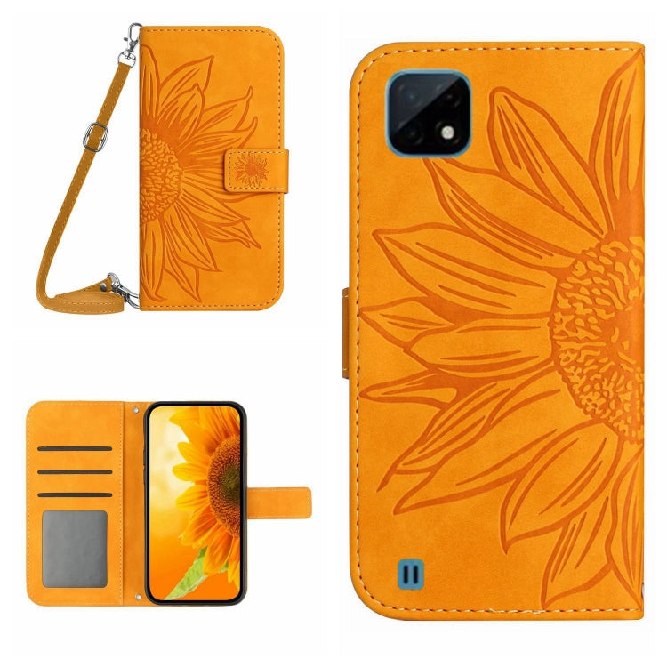 Skin Feel Sun Flower Pattern Flip Leather Phone Case with Lanyard, For Realme 10 4G, For Realme 10 5G, For Realme C11, For Realme C12/C15/C25