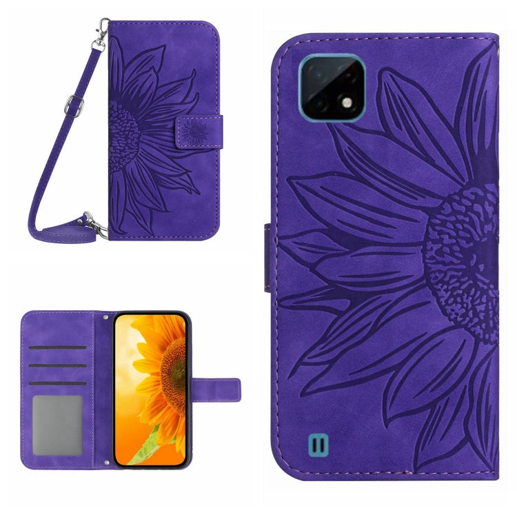 Skin Feel Sun Flower Pattern Flip Leather Phone Case with Lanyard, For Realme 10 4G, For Realme 10 5G, For Realme C11, For Realme C12/C15/C25