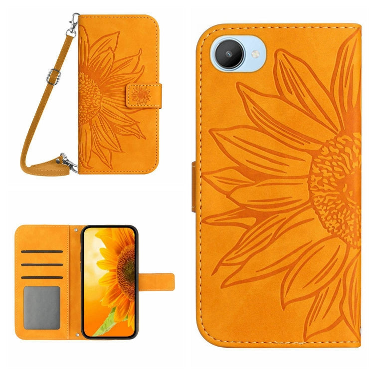 Skin Feel Sun Flower Pattern Flip Leather Phone Case with Lanyard, For Realme C20/C21, For Realme C30/Narzo 50i Prime, For Realme C31, For Realme C33