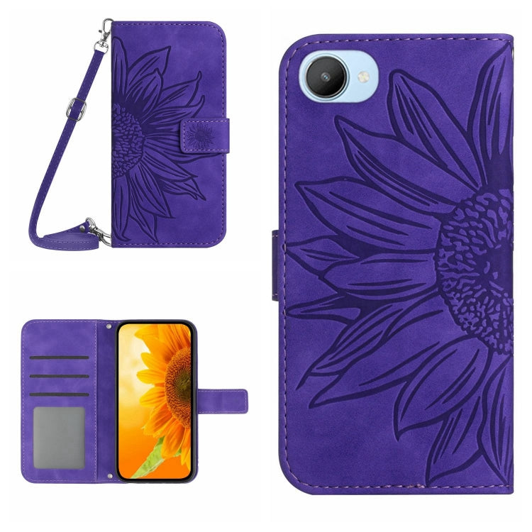 Skin Feel Sun Flower Pattern Flip Leather Phone Case with Lanyard, For Realme C20/C21, For Realme C30/Narzo 50i Prime, For Realme C31, For Realme C33