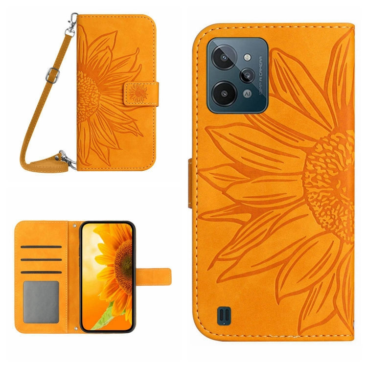 Skin Feel Sun Flower Pattern Flip Leather Phone Case with Lanyard, For Realme C20/C21, For Realme C30/Narzo 50i Prime, For Realme C31, For Realme C33