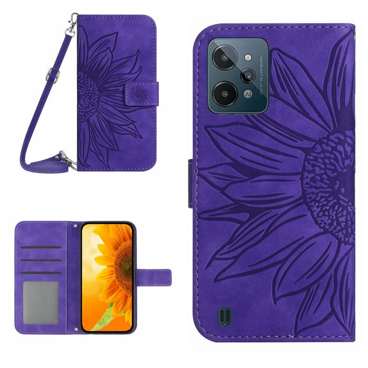 Skin Feel Sun Flower Pattern Flip Leather Phone Case with Lanyard, For Realme C20/C21, For Realme C30/Narzo 50i Prime, For Realme C31, For Realme C33