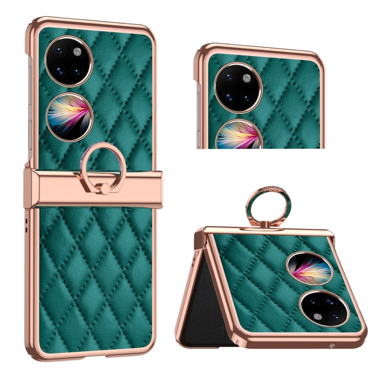 Grid Leather Pattern Electroplating Frame Folding Phone Case, For Huawei P50 Pocket, For Samsung Galaxy Z Flip3 5G, For Samsung Galaxy Z Flip4