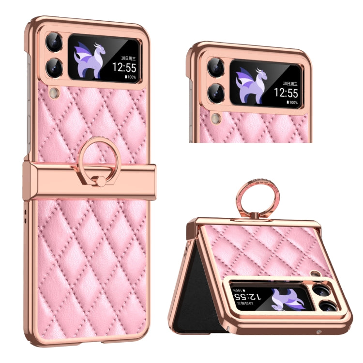 Grid Leather Pattern Electroplating Frame Folding Phone Case, For Huawei P50 Pocket, For Samsung Galaxy Z Flip3 5G, For Samsung Galaxy Z Flip4