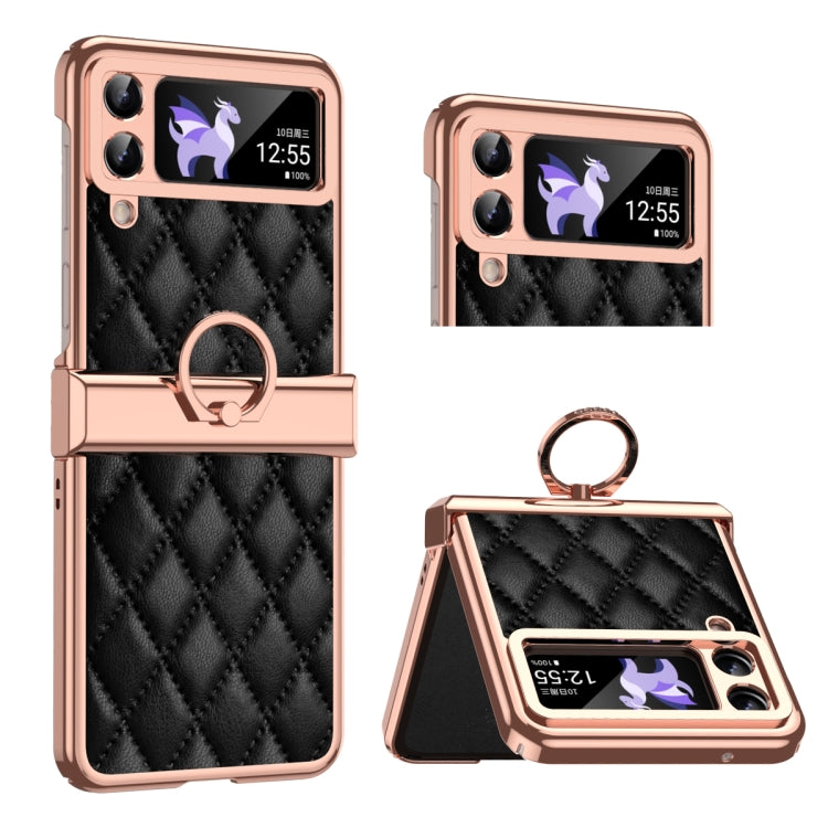 Grid Leather Pattern Electroplating Frame Folding Phone Case, For Huawei P50 Pocket, For Samsung Galaxy Z Flip3 5G, For Samsung Galaxy Z Flip4