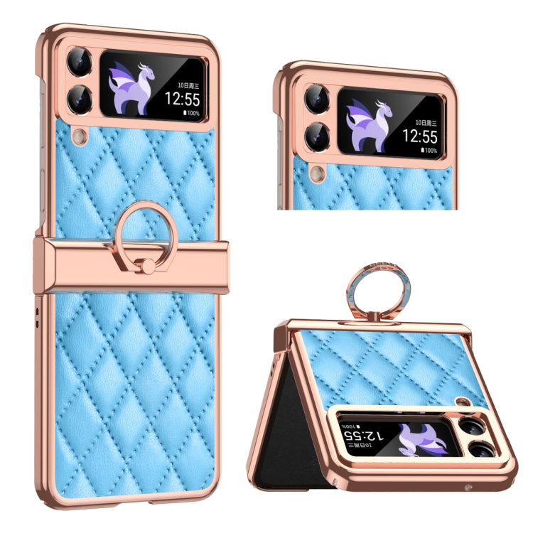 Grid Leather Pattern Electroplating Frame Folding Phone Case, For Huawei P50 Pocket, For Samsung Galaxy Z Flip3 5G, For Samsung Galaxy Z Flip4