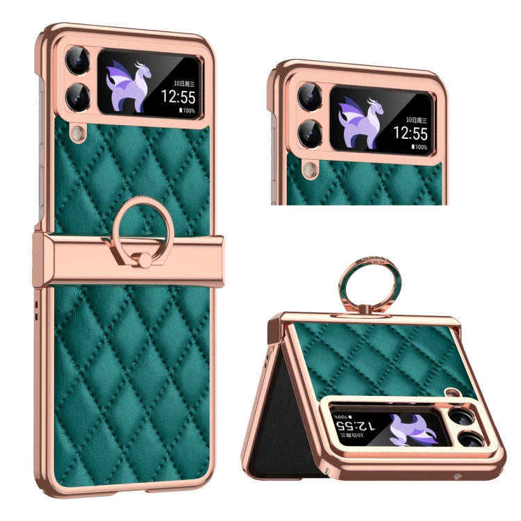 Grid Leather Pattern Electroplating Frame Folding Phone Case, For Huawei P50 Pocket, For Samsung Galaxy Z Flip3 5G, For Samsung Galaxy Z Flip4