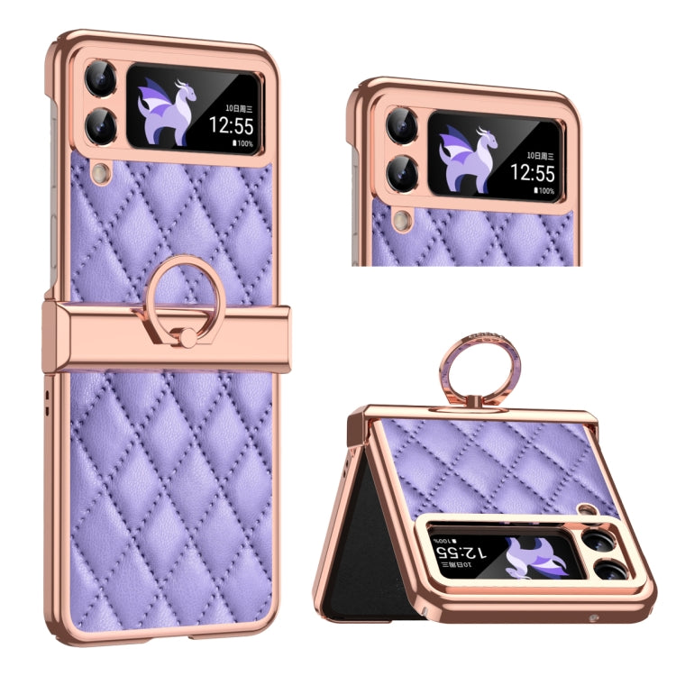 Grid Leather Pattern Electroplating Frame Folding Phone Case, For Huawei P50 Pocket, For Samsung Galaxy Z Flip3 5G, For Samsung Galaxy Z Flip4