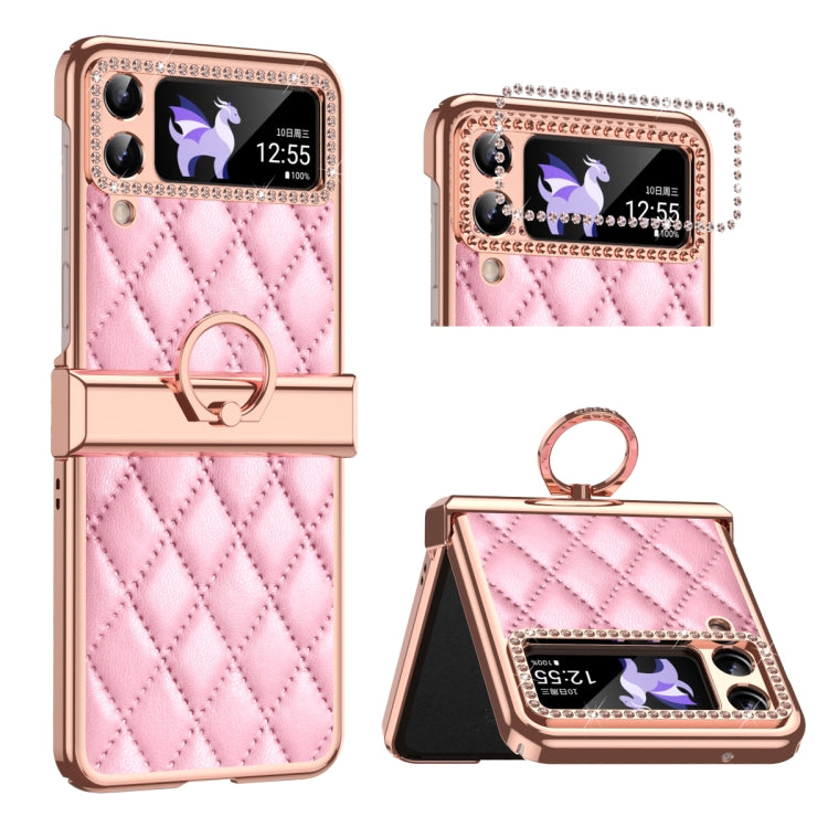 Grid Leather Pattern Electroplating Frame Folding Phone Case, For Huawei P50 Pocket, For Samsung Galaxy Z Flip3 5G, For Samsung Galaxy Z Flip4