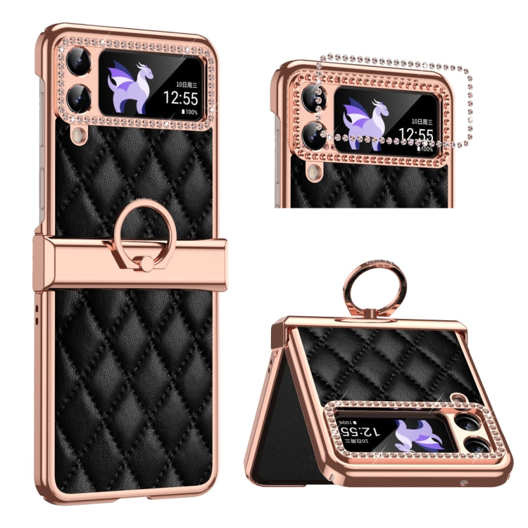 Grid Leather Pattern Electroplating Frame Folding Phone Case, For Huawei P50 Pocket, For Samsung Galaxy Z Flip3 5G, For Samsung Galaxy Z Flip4