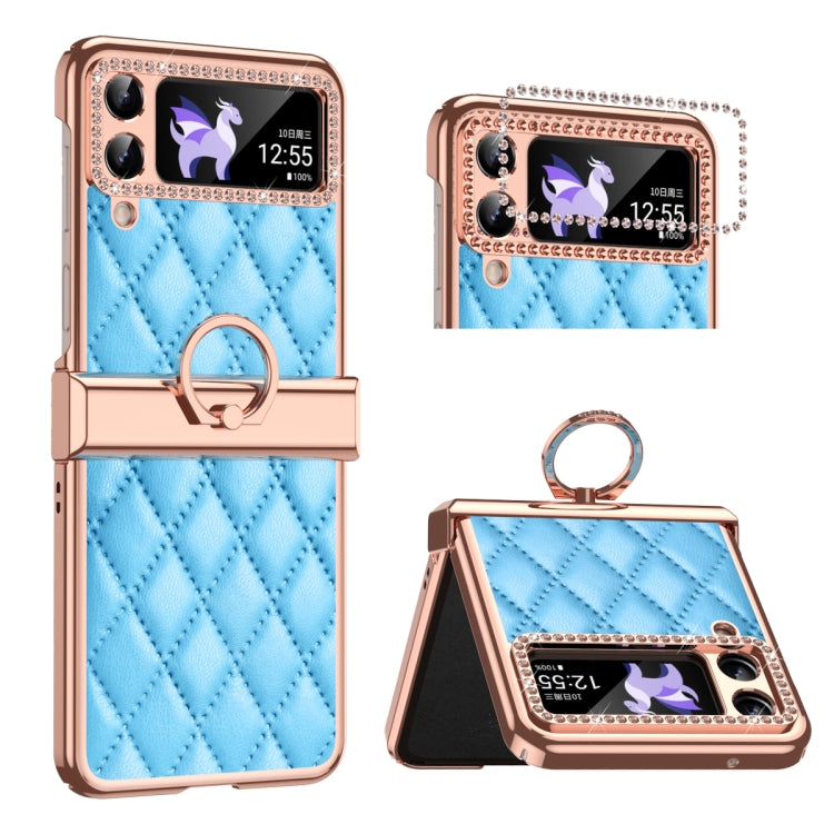 Grid Leather Pattern Electroplating Frame Folding Phone Case, For Huawei P50 Pocket, For Samsung Galaxy Z Flip3 5G, For Samsung Galaxy Z Flip4