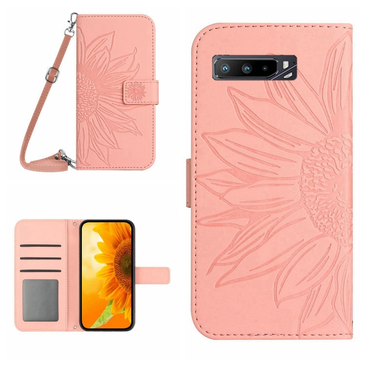 Skin Feel Sun Flower Pattern Flip Leather Phone Case with Lanyard, For Asus ROG Phone 3 ZS661KS, For Asus ROG Phone 5 ZS673KS, For Asus ROG Phone 6, For Asus ROG Phone 6 Pro