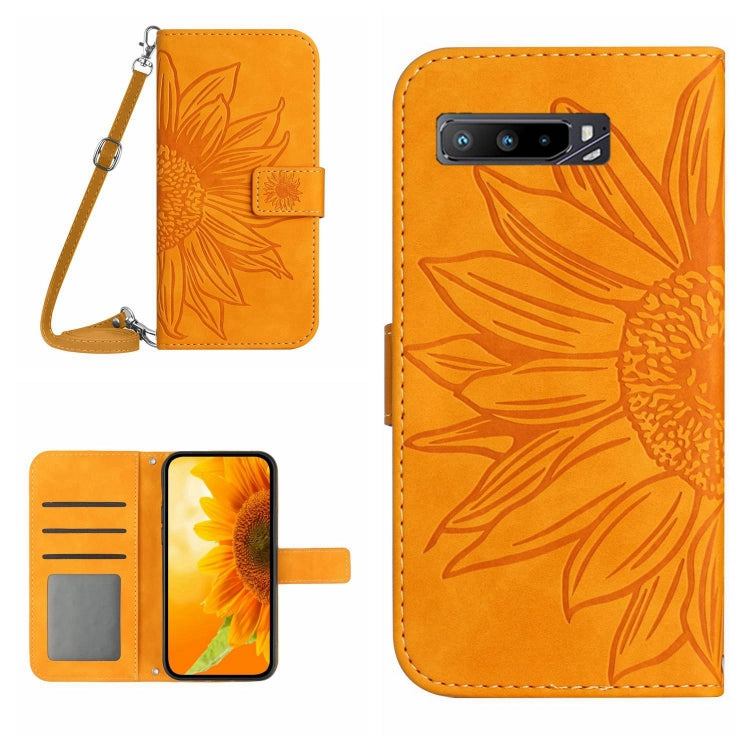 Skin Feel Sun Flower Pattern Flip Leather Phone Case with Lanyard, For Asus ROG Phone 3 ZS661KS, For Asus ROG Phone 5 ZS673KS, For Asus ROG Phone 6, For Asus ROG Phone 6 Pro