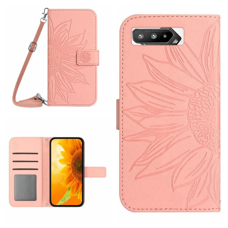 Skin Feel Sun Flower Pattern Flip Leather Phone Case with Lanyard, For Asus ROG Phone 3 ZS661KS, For Asus ROG Phone 5 ZS673KS, For Asus ROG Phone 6, For Asus ROG Phone 6 Pro