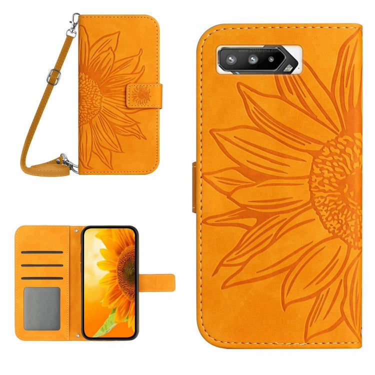 Skin Feel Sun Flower Pattern Flip Leather Phone Case with Lanyard, For Asus ROG Phone 3 ZS661KS, For Asus ROG Phone 5 ZS673KS, For Asus ROG Phone 6, For Asus ROG Phone 6 Pro