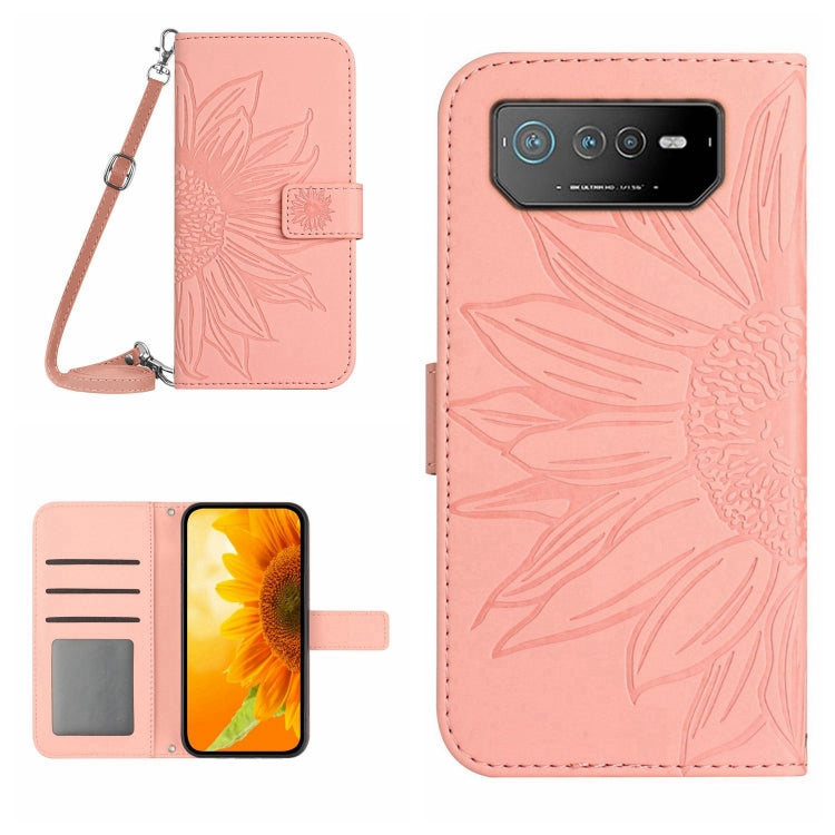 Skin Feel Sun Flower Pattern Flip Leather Phone Case with Lanyard, For Asus ROG Phone 3 ZS661KS, For Asus ROG Phone 5 ZS673KS, For Asus ROG Phone 6, For Asus ROG Phone 6 Pro