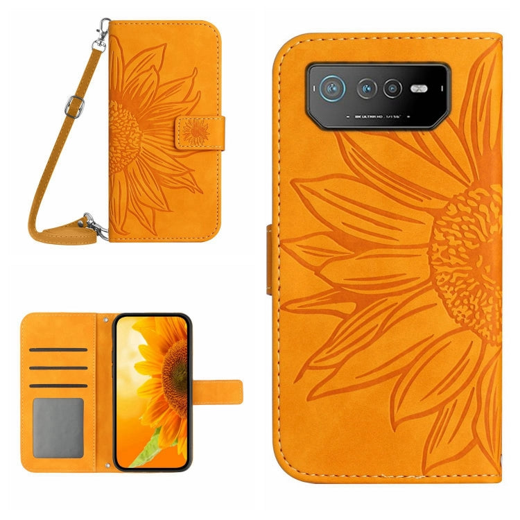 Skin Feel Sun Flower Pattern Flip Leather Phone Case with Lanyard, For Asus ROG Phone 3 ZS661KS, For Asus ROG Phone 5 ZS673KS, For Asus ROG Phone 6, For Asus ROG Phone 6 Pro