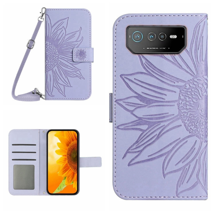 Skin Feel Sun Flower Pattern Flip Leather Phone Case with Lanyard, For Asus ROG Phone 3 ZS661KS, For Asus ROG Phone 5 ZS673KS, For Asus ROG Phone 6, For Asus ROG Phone 6 Pro