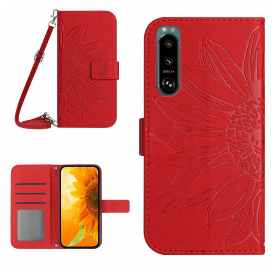 Skin Feel Sun Flower Pattern Flip Leather Phone Case with Lanyard, For Sony Xperia 5 III, For Sony Xperia 5 IV, For Sony Xperia 10 III/10 III Lite, For Sony Xperia 10 IV