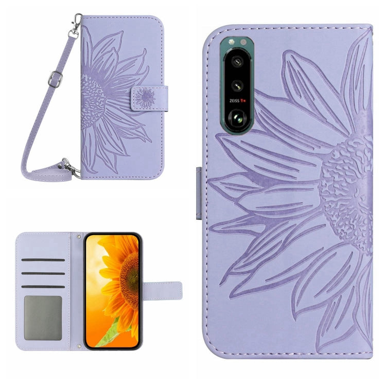 Skin Feel Sun Flower Pattern Flip Leather Phone Case with Lanyard, For Sony Xperia 5 III, For Sony Xperia 5 IV, For Sony Xperia 10 III/10 III Lite, For Sony Xperia 10 IV