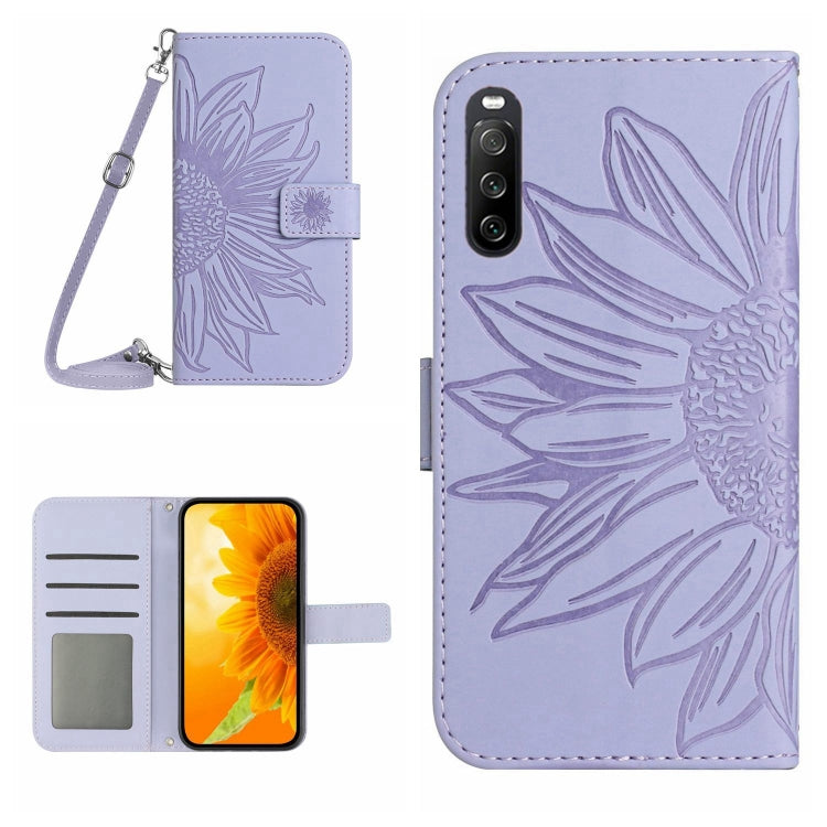 Skin Feel Sun Flower Pattern Flip Leather Phone Case with Lanyard, For Sony Xperia 5 III, For Sony Xperia 5 IV, For Sony Xperia 10 III/10 III Lite, For Sony Xperia 10 IV