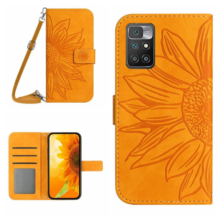 Skin Feel Sun Flower Pattern Flip Leather Phone Case with Lanyard, For Xiaomi Redmi 10 4G, For Xiaomi Redmi 10 5G / Note 11E, For Xiaomi Redmi 10A, For Xiaomi Redmi 10C
