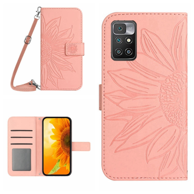 Skin Feel Sun Flower Pattern Flip Leather Phone Case with Lanyard, For Xiaomi Redmi 10 4G, For Xiaomi Redmi 10 5G / Note 11E, For Xiaomi Redmi 10A, For Xiaomi Redmi 10C