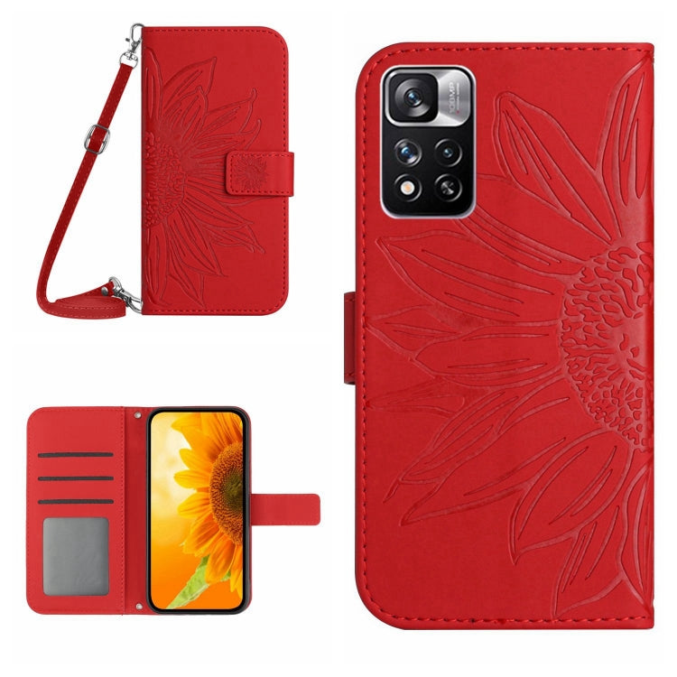 Skin Feel Sun Flower Pattern Flip Leather Phone Case with Lanyard, For Xiaomi Redmi Note 11 Pro 5G, For Xiaomi Redmi Note 11 Pro Global, For Xiaomi Redmi Note 11 Global / Note 11s, For Xiaomi 11T / 11T Pro