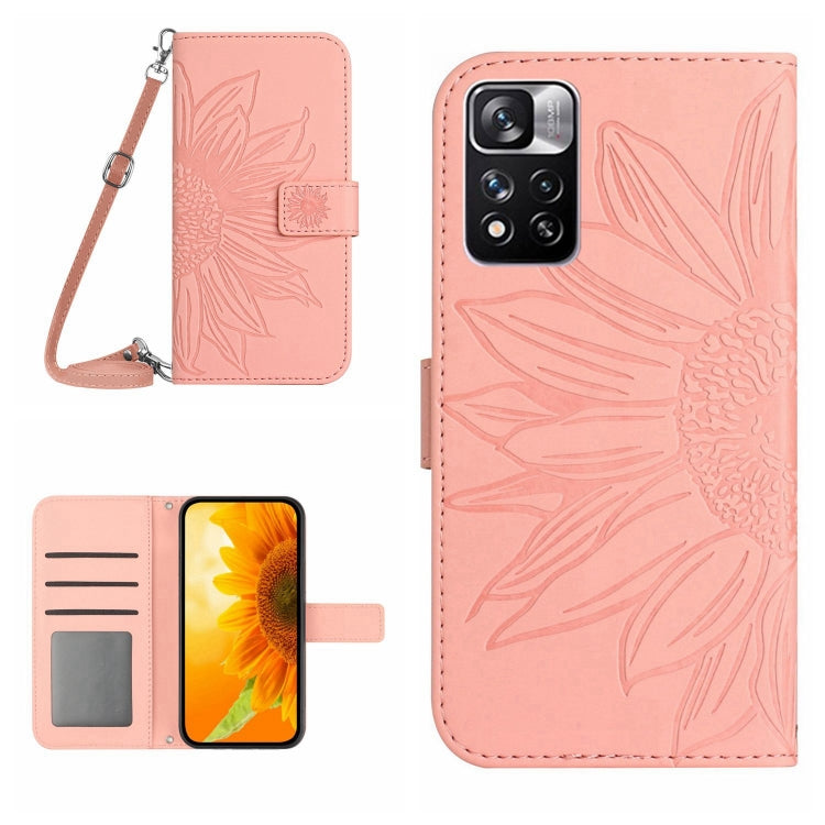 Skin Feel Sun Flower Pattern Flip Leather Phone Case with Lanyard, For Xiaomi Redmi Note 11 Pro 5G, For Xiaomi Redmi Note 11 Pro Global, For Xiaomi Redmi Note 11 Global / Note 11s, For Xiaomi 11T / 11T Pro