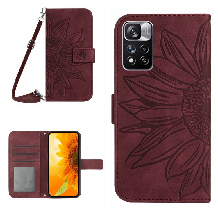 Skin Feel Sun Flower Pattern Flip Leather Phone Case with Lanyard, For Xiaomi Redmi Note 11 Pro 5G, For Xiaomi Redmi Note 11 Pro Global, For Xiaomi Redmi Note 11 Global / Note 11s, For Xiaomi 11T / 11T Pro